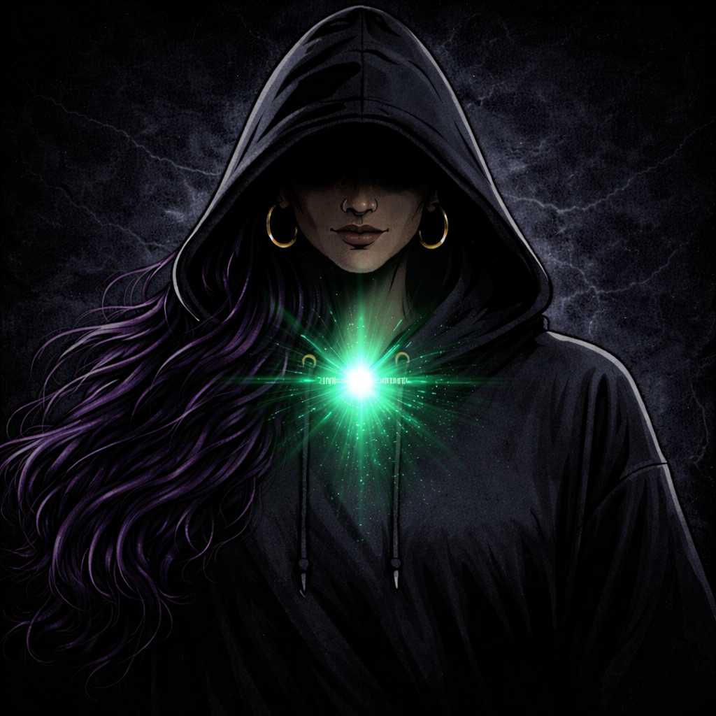 Manifestor Anonymous hooded figure with glowing throat